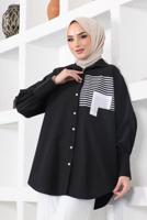 Tesettür giyim SİYAH ÇİZGİLİ CEP DETAYLI GÖMLEK TUNİK T 34516
