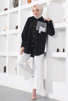 Tesettür giyim SİYAH ÇİZGİLİ CEP DETAYLI GÖMLEK TUNİK T 34516