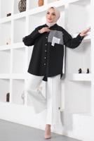 Tesettür giyim SİYAH ÇİZGİLİ CEP DETAYLI GÖMLEK TUNİK T 34516