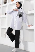 Tesettür giyim BEYAZ ÇİZGİLİ CEP DETAYLI GÖMLEK TUNİK T 34516