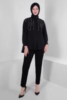 Tesettür giyim SİYAH BONCUK DETAYLI DÜĞMELİ TUNİK T 3502