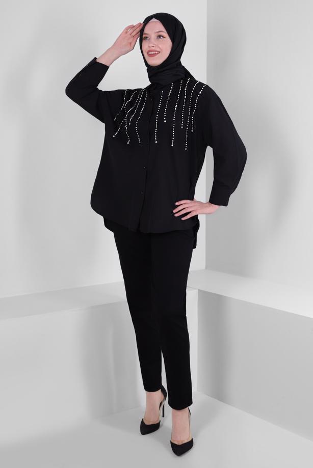 Tesettür giyim  BONCUK DETAYLI DÜĞMELİ TUNİK T 3502 - TRENDTESETTÜR