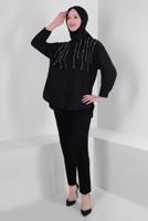 Tesettür giyim SİYAH BONCUK DETAYLI DÜĞMELİ TUNİK T 3502