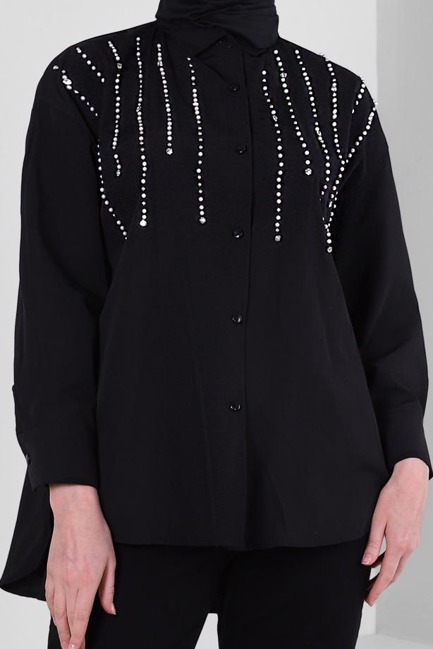 Tesettür giyim  BONCUK DETAYLI DÜĞMELİ TUNİK T 3502 - TRENDTESETTÜR