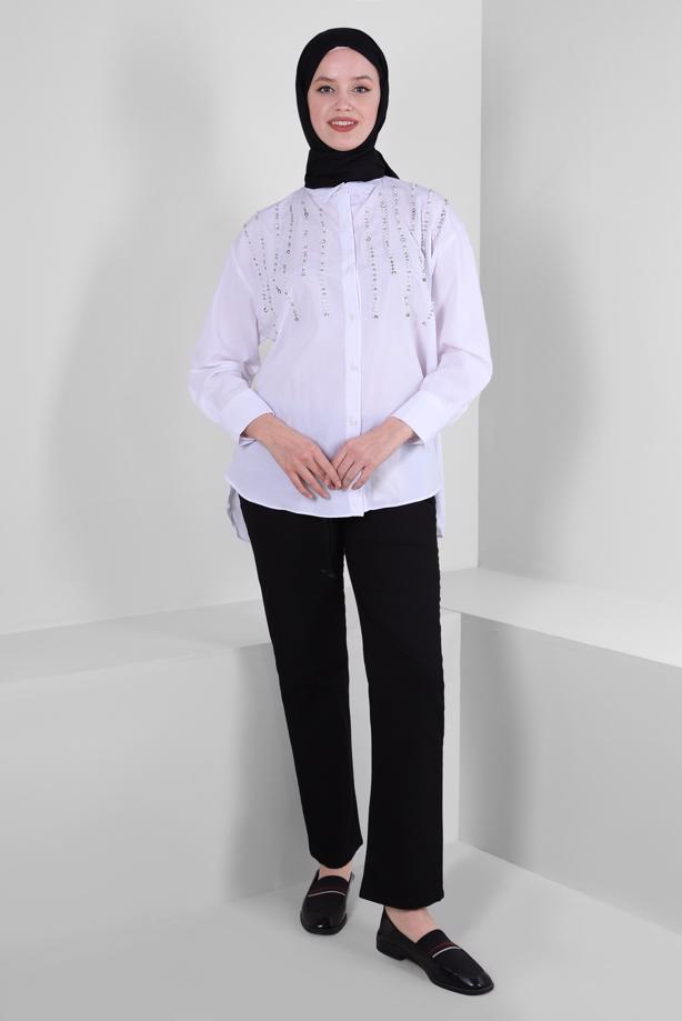 Tesettür giyim  BONCUK DETAYLI DÜĞMELİ TUNİK T 3502 - TRENDTESETTÜR