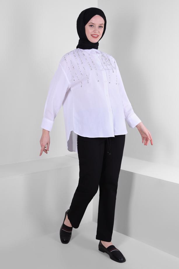 Tesettür giyim  BONCUK DETAYLI DÜĞMELİ TUNİK T 3502 - TRENDTESETTÜR