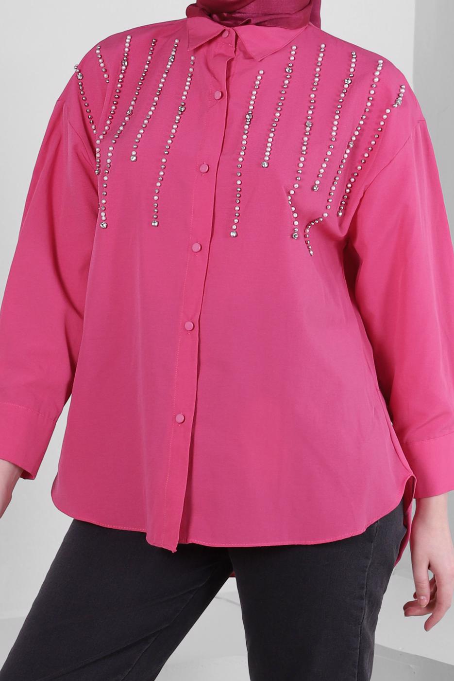 Vêtements hijab FUCHSIA TUNIQUE BOUTONNÉE DÉTAIL PERLES T 3502