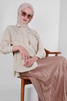 Tesettür giyim BEJ BONCUK DETAYLI DÜĞMELİ TUNİK T 3502