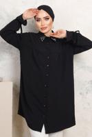 Tesettür giyim SİYAH YAKASI TAŞLI AEROBİN GÖMLEK TUNİK T 3703 