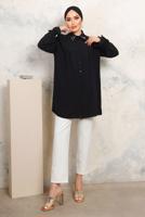 Tesettür giyim SİYAH YAKASI TAŞLI AEROBİN GÖMLEK TUNİK T 3703 