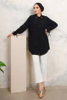 Tesettür giyim SİYAH YAKASI TAŞLI AEROBİN GÖMLEK TUNİK T 3703 