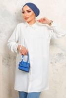 Tesettür giyim KREM YAKASI TAŞLI AEROBİN GÖMLEK TUNİK T 3703 