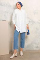 Tesettür giyim KREM YAKASI TAŞLI AEROBİN GÖMLEK TUNİK T 3703 