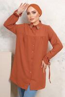 Tesettür giyim KAHVE YAKASI TAŞLI AEROBİN GÖMLEK TUNİK T 3703 