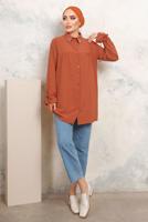 Tesettür giyim KAHVE YAKASI TAŞLI AEROBİN GÖMLEK TUNİK T 3703 