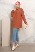 Tesettür giyim KAHVE YAKASI TAŞLI AEROBİN GÖMLEK TUNİK T 3703 