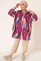 Tesettür giyim MOR DESENLİ GÖMLEK TUNİK T 3988