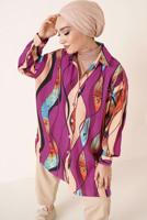 Tesettür giyim MOR DESENLİ GÖMLEK TUNİK T 3988