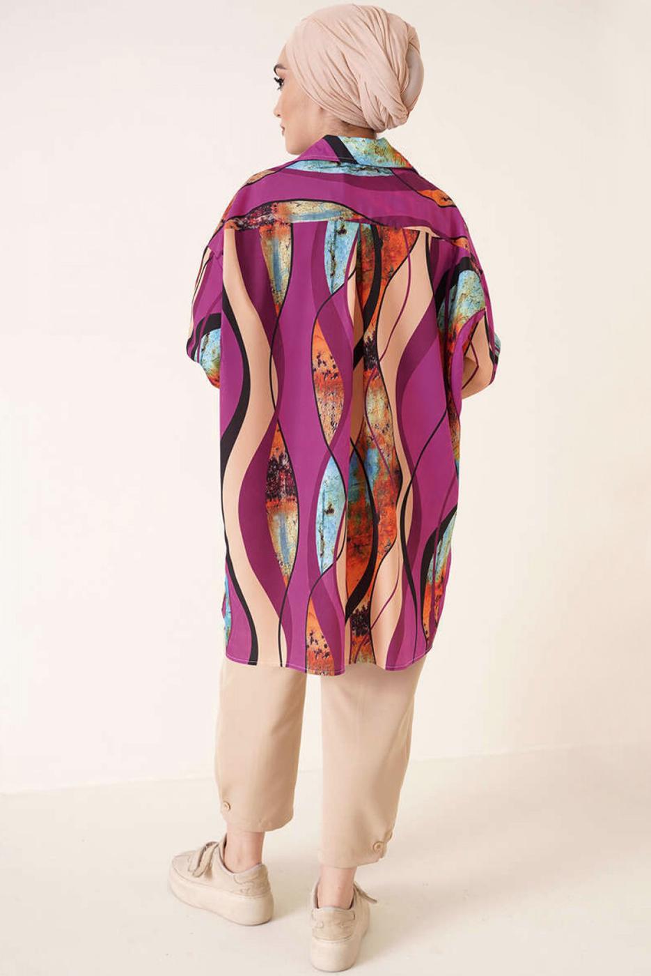 Tesettür giyim MOR DESENLİ GÖMLEK TUNİK T 3988