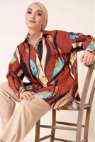 Tesettür giyim KAHVE DESENLİ GÖMLEK TUNİK T 3988