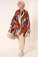 Tesettür giyim KAHVE DESENLİ GÖMLEK TUNİK T 3988