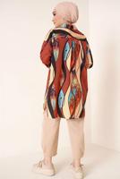 Tesettür giyim KAHVE DESENLİ GÖMLEK TUNİK T 3988