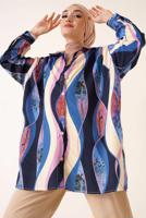 Tesettür giyim LACİVERT DESENLİ GÖMLEK TUNİK T 3988