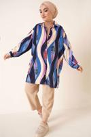 Tesettür giyim LACİVERT DESENLİ GÖMLEK TUNİK T 3988