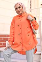 Tesettür giyim TURUNCU ÇİÇEK NAKIŞLI SALAŞ GÖMLEK TUNİK T 40032