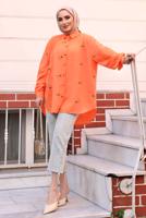 Tesettür giyim TURUNCU ÇİÇEK NAKIŞLI SALAŞ GÖMLEK TUNİK T 40032