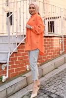 Tesettür giyim TURUNCU ÇİÇEK NAKIŞLI SALAŞ GÖMLEK TUNİK T 40032