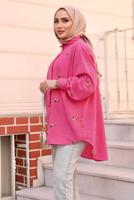Tesettür giyim FUŞYA ÇİÇEK NAKIŞLI SALAŞ GÖMLEK TUNİK T 40032