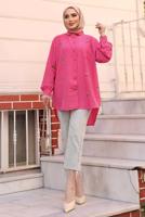 Tesettür giyim FUŞYA ÇİÇEK NAKIŞLI SALAŞ GÖMLEK TUNİK T 40032