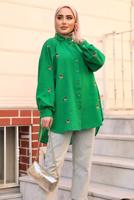 Tesettür giyim YEŞİL ÇİÇEK NAKIŞLI SALAŞ GÖMLEK TUNİK T 40032
