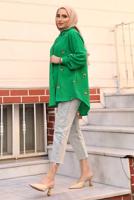 Tesettür giyim YEŞİL ÇİÇEK NAKIŞLI SALAŞ GÖMLEK TUNİK T 40032