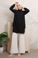 Tesettür giyim SİYAH YANLARI PÜSKÜL DETAYLI GÖMLEK TUNİK T 4103