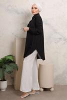 Tesettür giyim SİYAH YANLARI PÜSKÜL DETAYLI GÖMLEK TUNİK T 4103