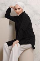 Tesettür giyim SİYAH YANLARI PÜSKÜL DETAYLI GÖMLEK TUNİK T 4103