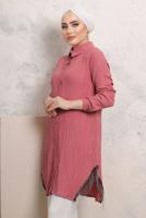Tesettür giyim PEMBE YANLARI PÜSKÜL DETAYLI GÖMLEK TUNİK T 4103