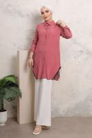 Tesettür giyim PEMBE YANLARI PÜSKÜL DETAYLI GÖMLEK TUNİK T 4103