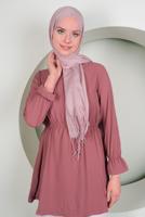 Tesettür giyim PEMBE MANŞETLERİ VOLANLI BELİ BÜZGÜLÜ TUNİK T 4120