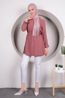 Tesettür giyim PEMBE MANŞETLERİ VOLANLI BELİ BÜZGÜLÜ TUNİK T 4120