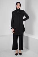 Tesettür giyim SİYAH ALVİNA TAŞ DETAYLI TUNİK T 43816