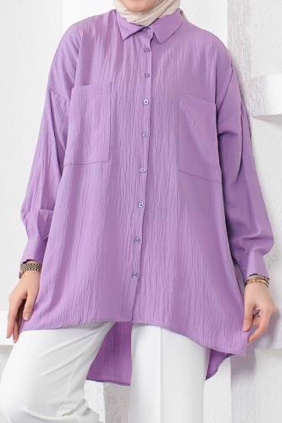 Tesettür giyim MOR CEPLİ BÜRÜMCÜK GÖMLEK TUNİK T 44516