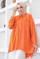 Tesettür giyim TURUNCU CEPLİ BÜRÜMCÜK GÖMLEK TUNİK T 44516