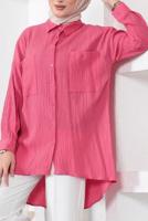 Tesettür giyim PEMBE CEPLİ BÜRÜMCÜK GÖMLEK TUNİK T 44516