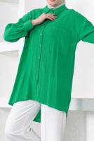 Tesettür giyim YEŞİL CEPLİ BÜRÜMCÜK GÖMLEK TUNİK T 44516