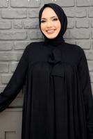 Tesettür giyim SİYAH YAKASI BAĞLAMALI ŞİFON KREP TUNİK T 4542