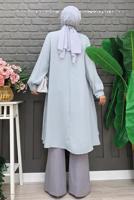 Tesettür giyim GRİ YAKASI BAĞLAMALI ŞİFON KREP TUNİK T 4542