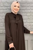 Tesettür giyim KAHVE YAKASI BAĞLAMALI ŞİFON KREP TUNİK T 4542